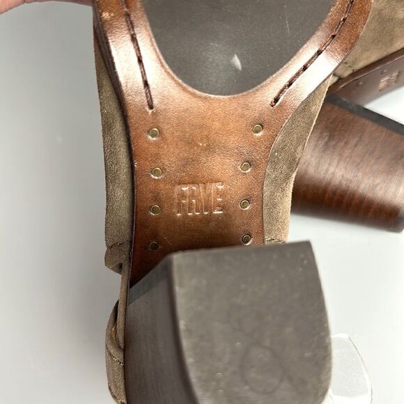 Frye Dani Shield Sling Peep Toe Ankle Booties Sandals Tan Suede Size 7 - Picture 11 of 15